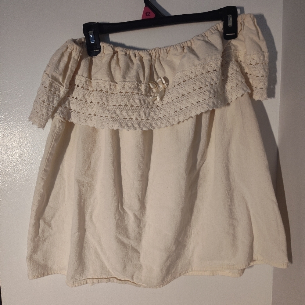 Cream Off-Shoulder Top with Lace Detail